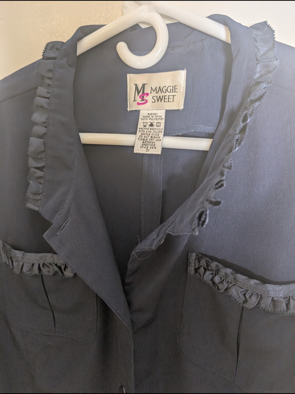 Navy Ruffle-Trim Button Front Jacket - Picture 3 of 4